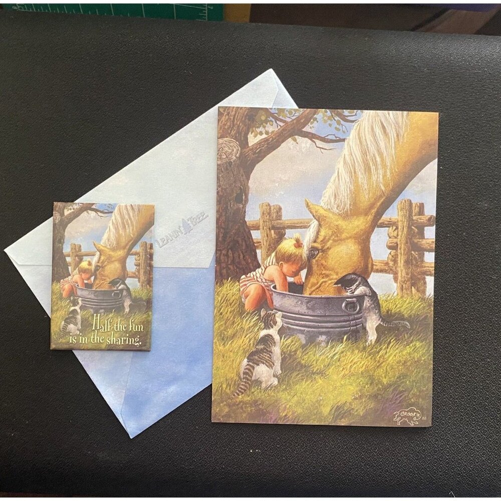 Combo‎ Leanin' Tree Greeting Card/Magnet Horse Cats Child Country Don Crook© VTG